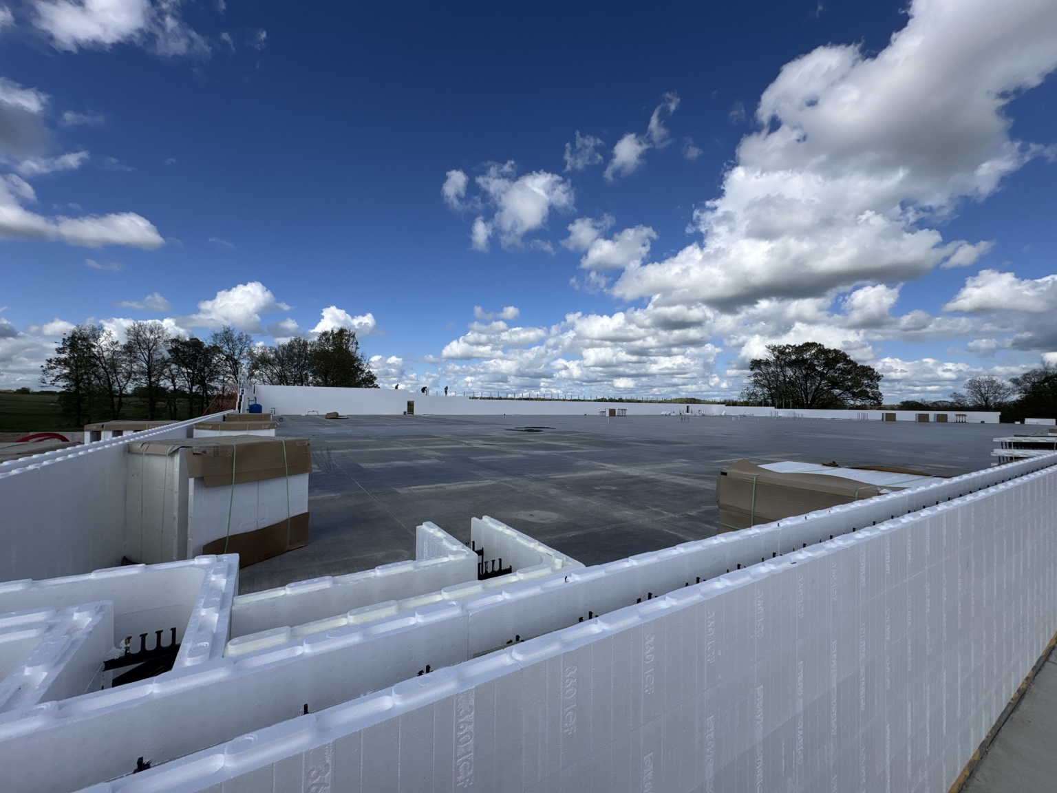 Insulated concrete form walls prepared on a large building project